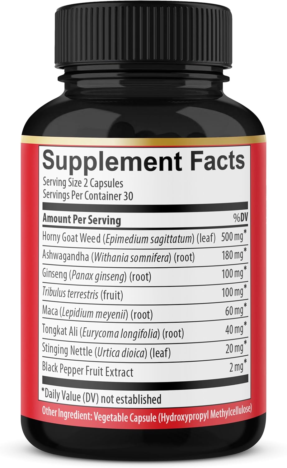 Natural Libido Booster Capsules with Horny Goat Weed, Tribulus, Ginseng, Ashwagandha, Maca, Tongkat Ali - (2 Packs) 120 Capsules
