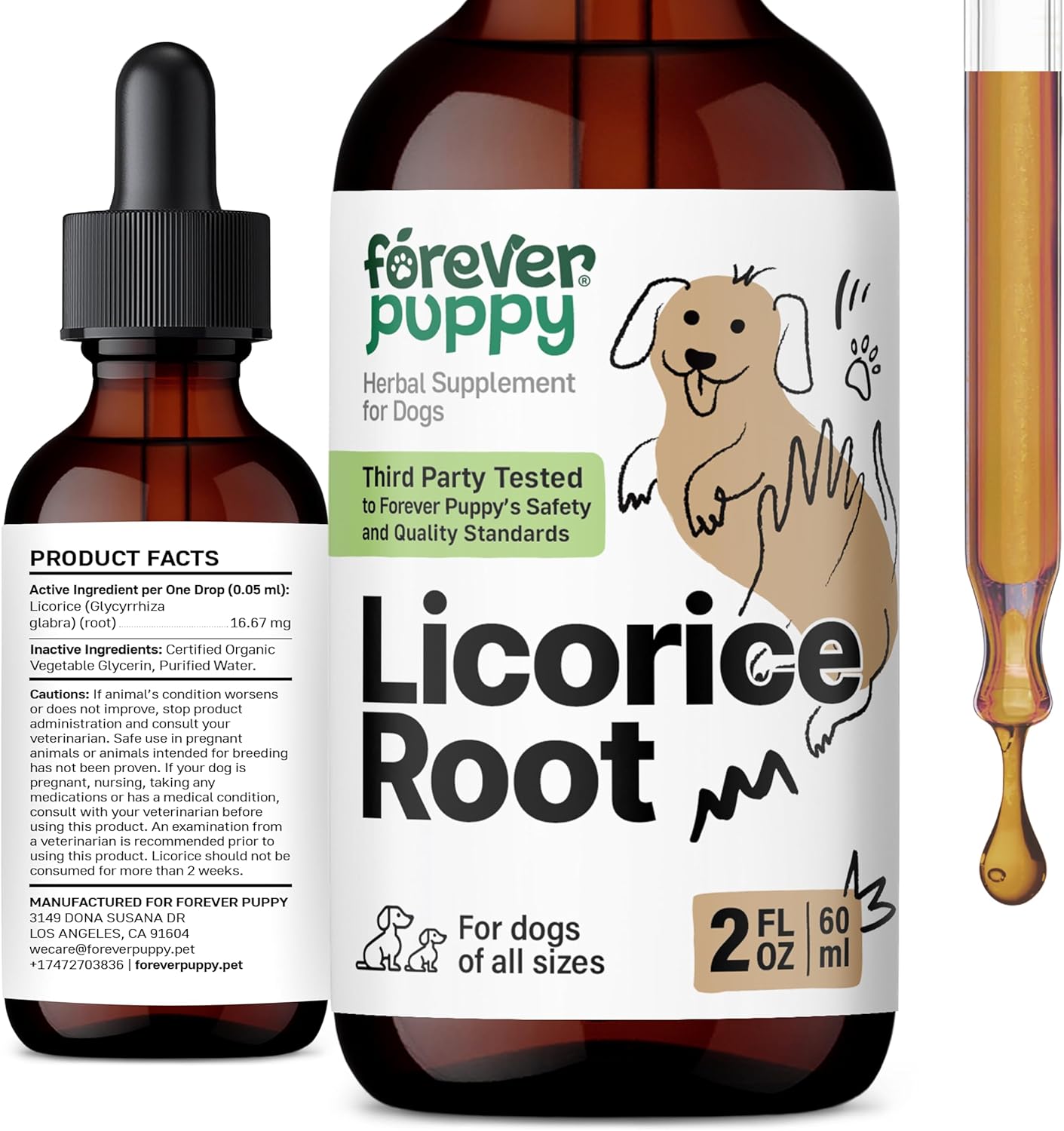 Natural Licorice Root Tincture for Dogs - Respiratory Support - Liquid Dog Vitamins - Lung Detox & Cleanse Supplement - Sugar & Alcohol-Free - 2 oz