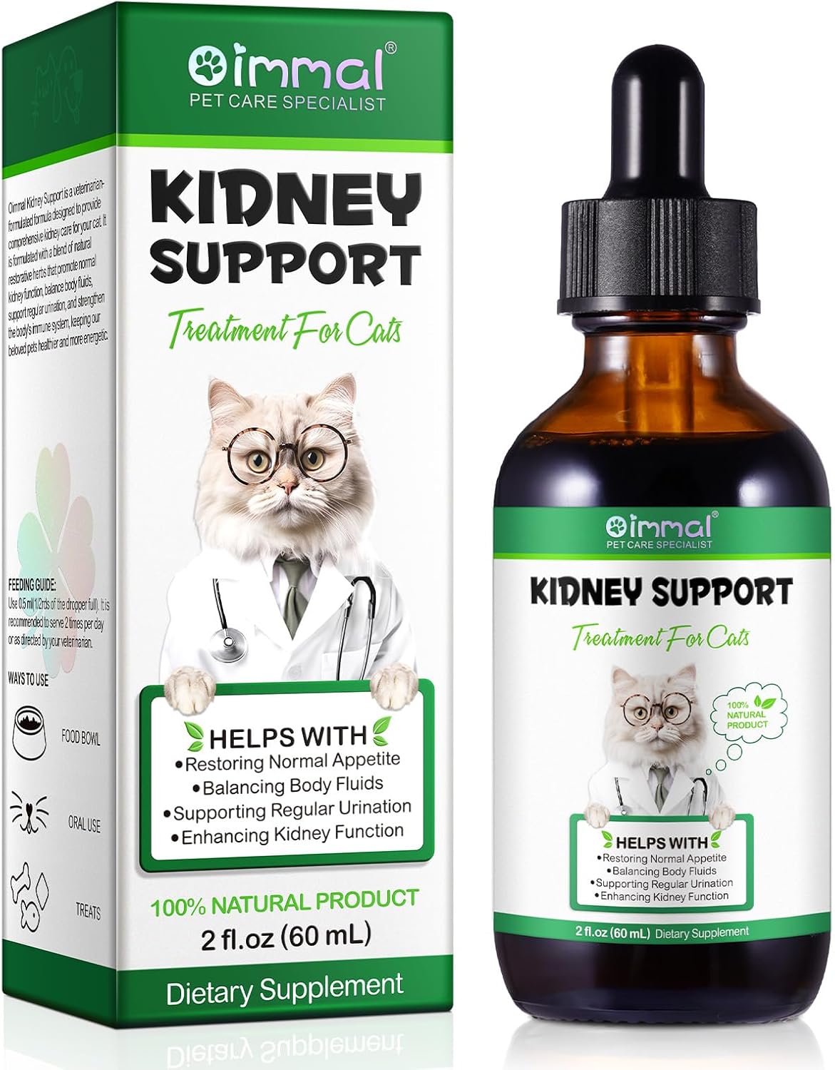 Natural Liver and Kidney Support Supplement for Cats - 60ml Bottle - Herbal Extracts for Balanced Liver and Kidneys Health in Cats