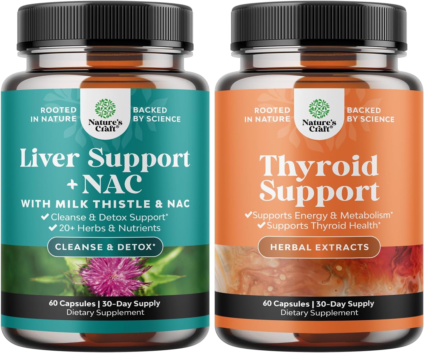 Natural Liver and Thyroid Support Bundle with NAC - Herbal Supplements for Liver and Thyroid Health - Mood Enhancer Energy Booster