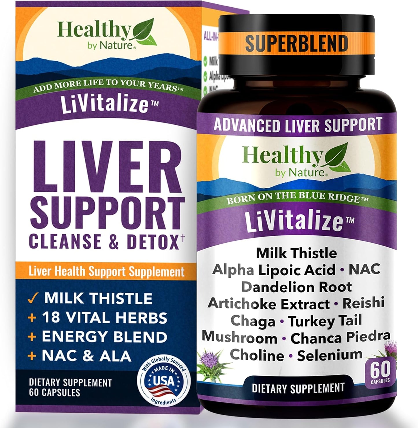 Natural Liver Cleanse & Detox Supplement with Milk Thistle - Liver Health Support 28-in-1 Formula 1540mg - Dandelion NAC Alpha Lipoic Acid Artichoke Reishi Chaga Turkey Tail Mushroom - 60 Capsules