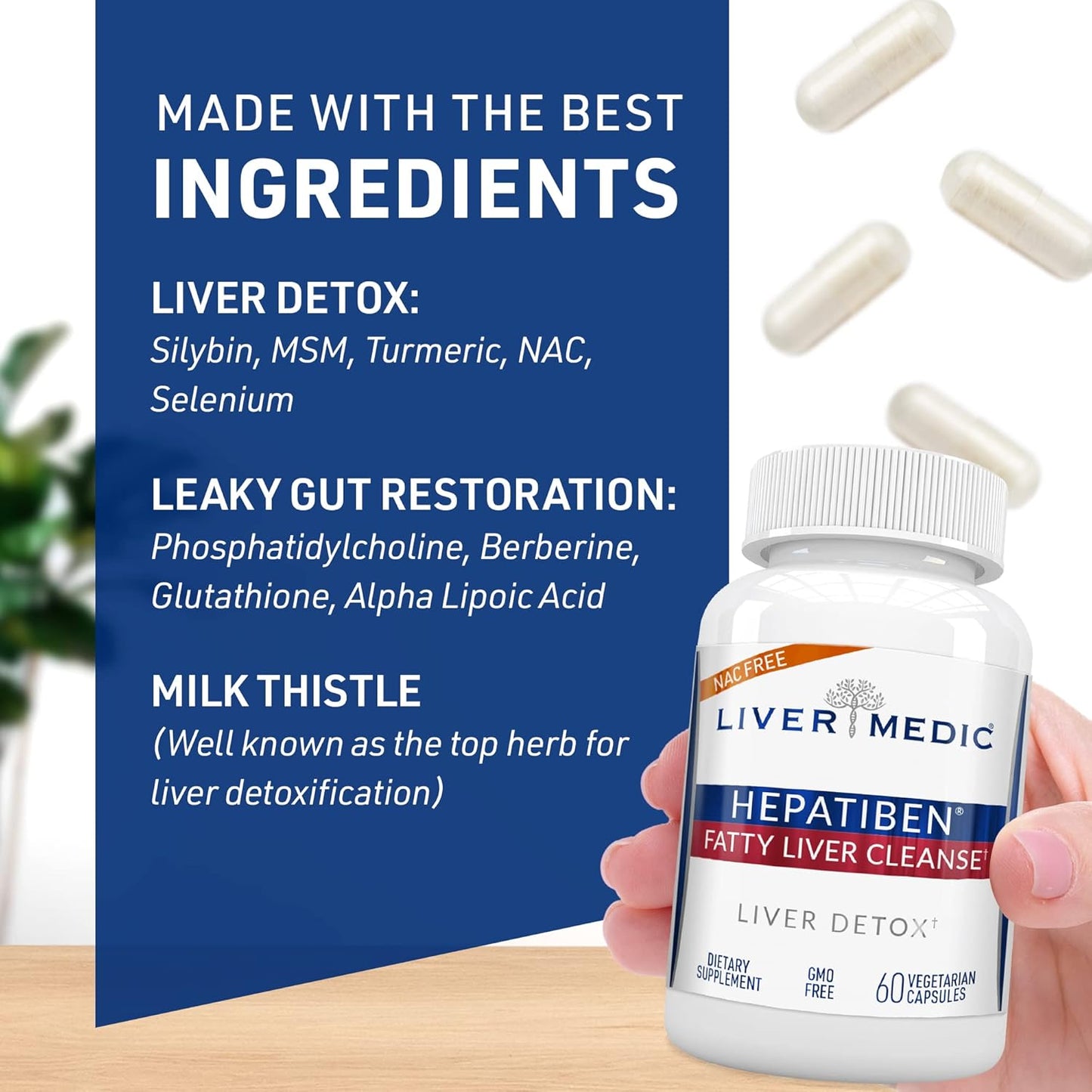 Natural Liver Detox Cleanse Supplement with Milk Thistle & Turmeric - Non-GMO, 60 Vegetarian Capsules for Digestive Repair & Regeneration