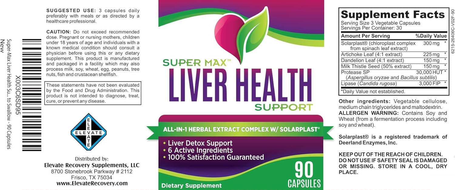 Natural Liver Detox Cleanse Support Supplement with 6 Active Ingredients - Liver Health Boost - 30-Day Supply | 90 Capsules