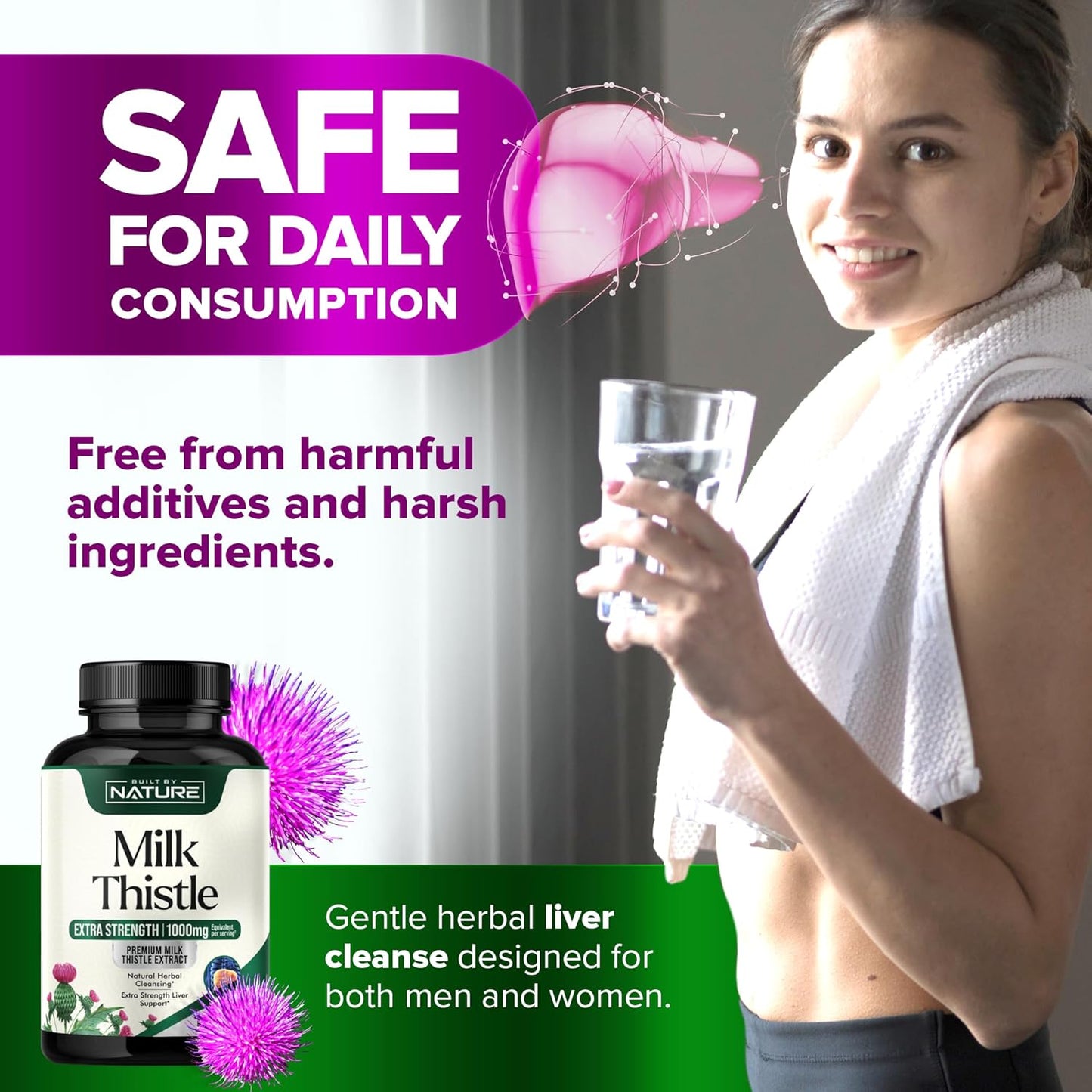 Natural Liver Detox Supplement with Milk Thistle 1000mg, Dandelion Root, Silymarin Extract - Gentle Herbal Cleanse for Men & Women - Liver Health Support - Non-GMO - 120 Veggie Capsules