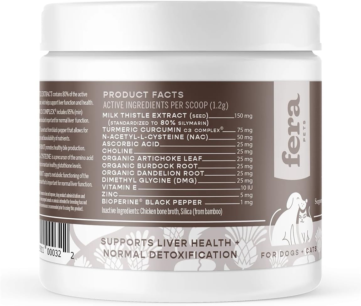 Natural Liver Support Supplement for Dogs & Cats - Veterinarian Formulated - Promotes Healthy Liver Function & Detox - Milk Thistle, Zinc, Choline - 60 Scoops
