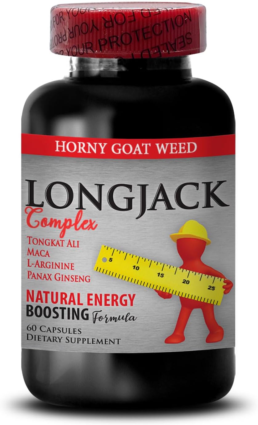 Natural Longjack Tongkat Ali Male Enhancement Pills - Libido Booster & Fertility Supplement - Energy-Boosting Vitamins with All-Natural Formula - 60 Capsules