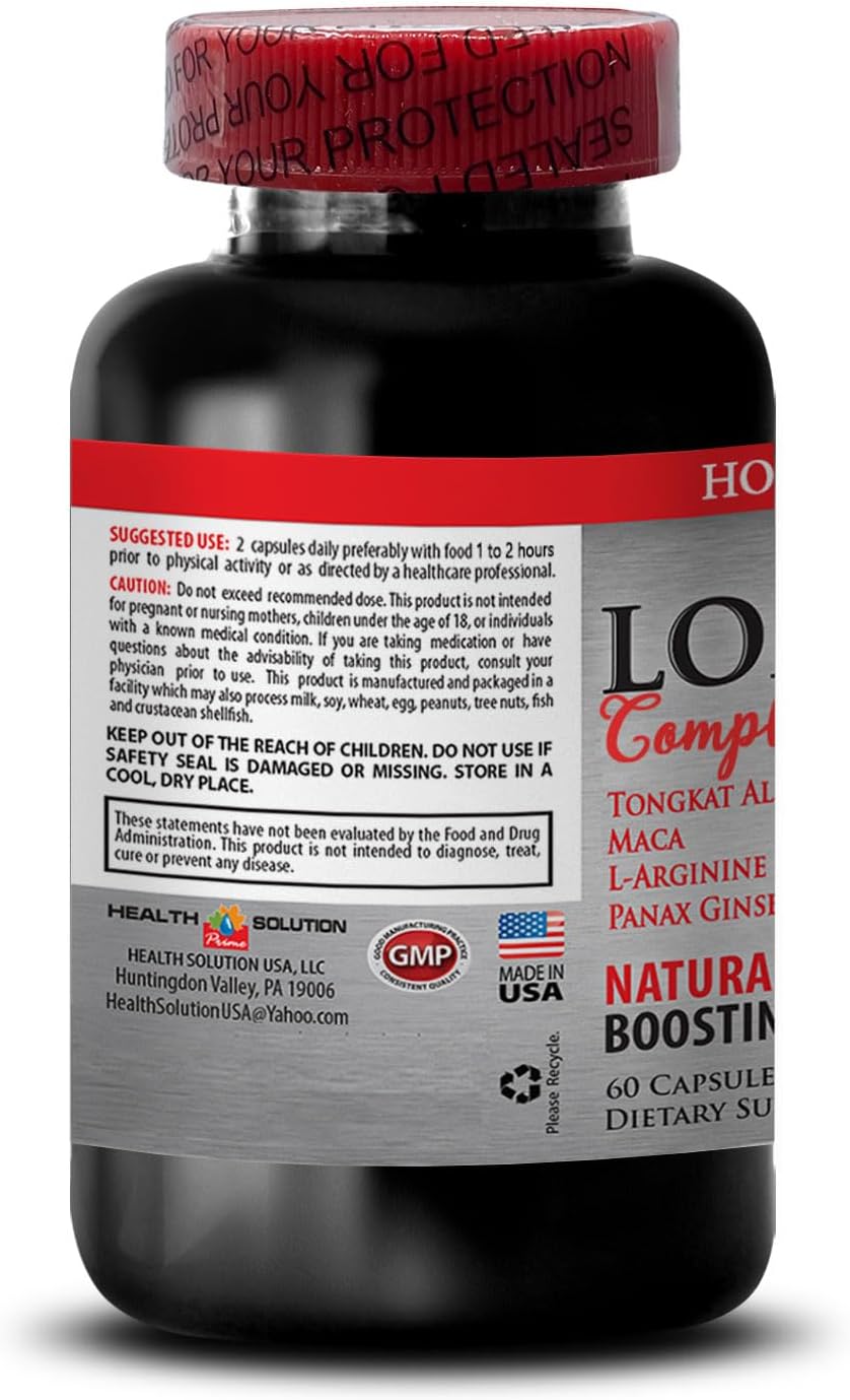 Natural Longjack Tongkat Ali Male Enhancement Pills - Libido Booster & Fertility Supplement - Energy-Boosting Vitamins with All-Natural Formula - 60 Capsules
