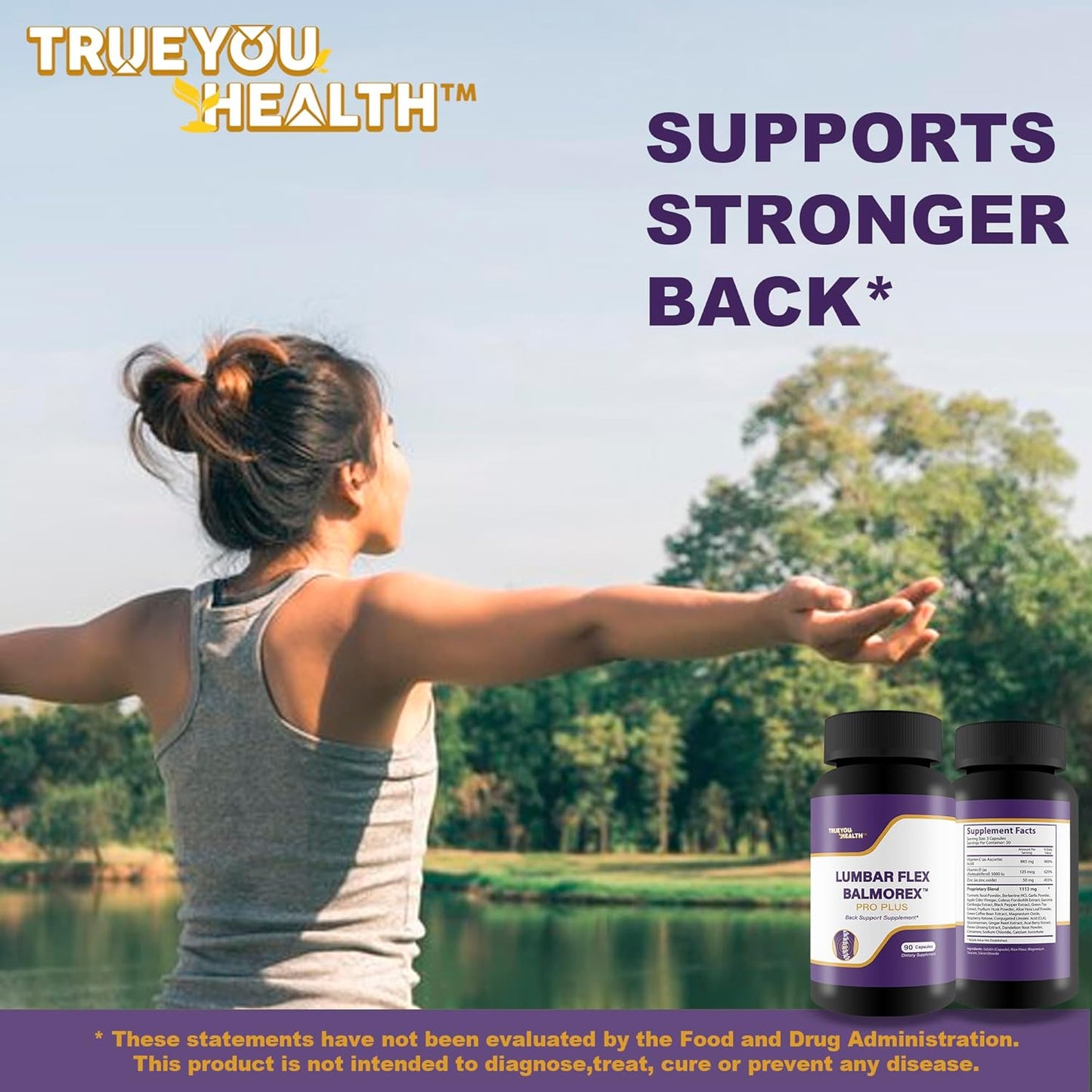Natural Lumbar Flex Supplement for Lower Back Support - Back Pain Relief Pills - Back Stiffness and Ache Relief - True You Health Balmorex Pro Plus