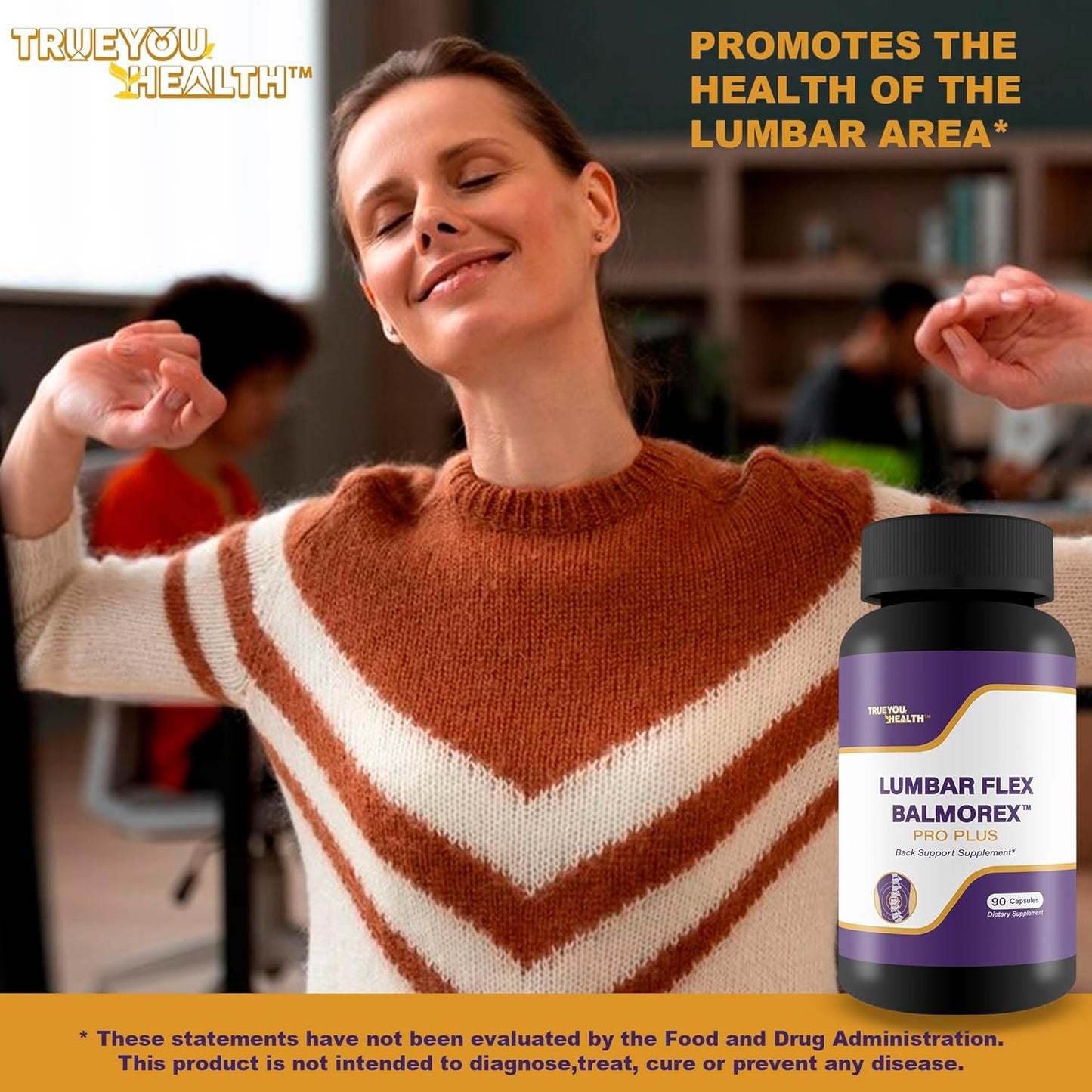 Natural Lumbar Flex Supplement for Lower Back Support - Back Pain Relief Pills - Back Stiffness and Ache Relief - True You Health Balmorex Pro Plus