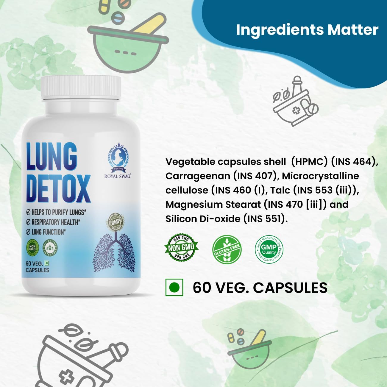 Natural Lung Cleanse Capsules for Smokers & Non-Smokers - Supports Respiratory Health and Detoxification - 60 Capsules