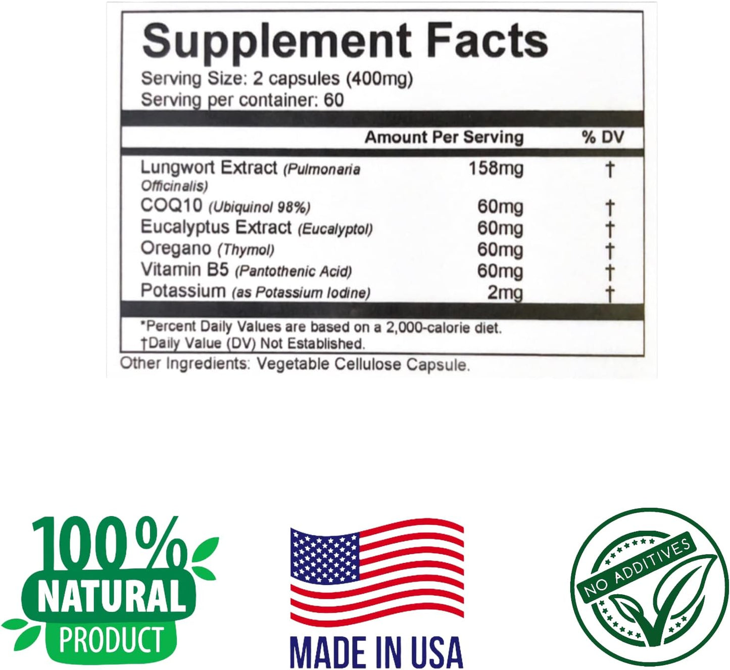 Natural Lung Cleanse & Detox Formula - 120 Vegetarian Capsules for Healthy Respiratory Support & Mucus Congestion Relief