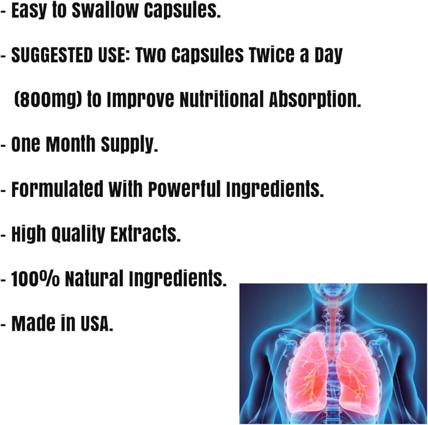 Natural Lung Cleanse & Detox Formula - 120 Vegetarian Capsules for Healthy Respiratory Support & Mucus Congestion Relief