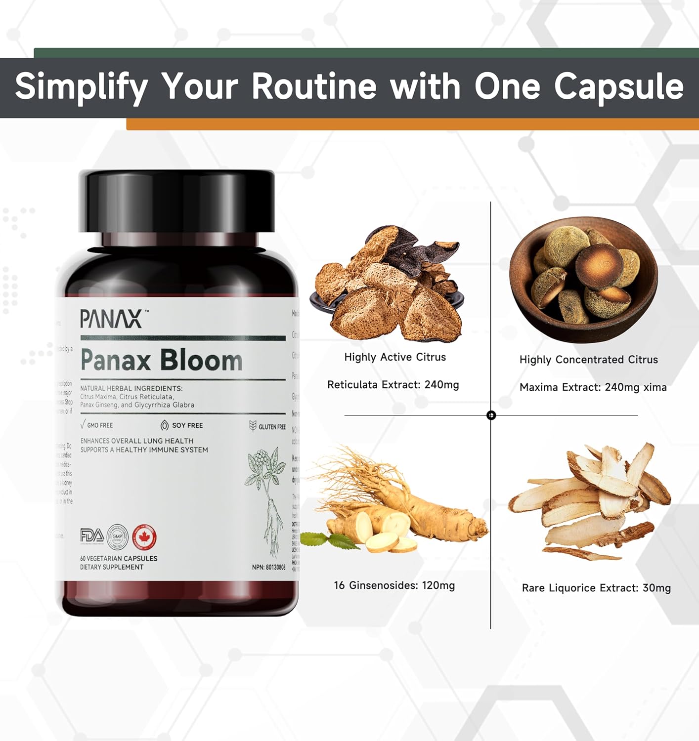 Natural Lung Health Capsules with Ginseng, Citri Maxima, Citri Reticulata, & Liquorice - 60 Vegetarian Capsules for Immune Support