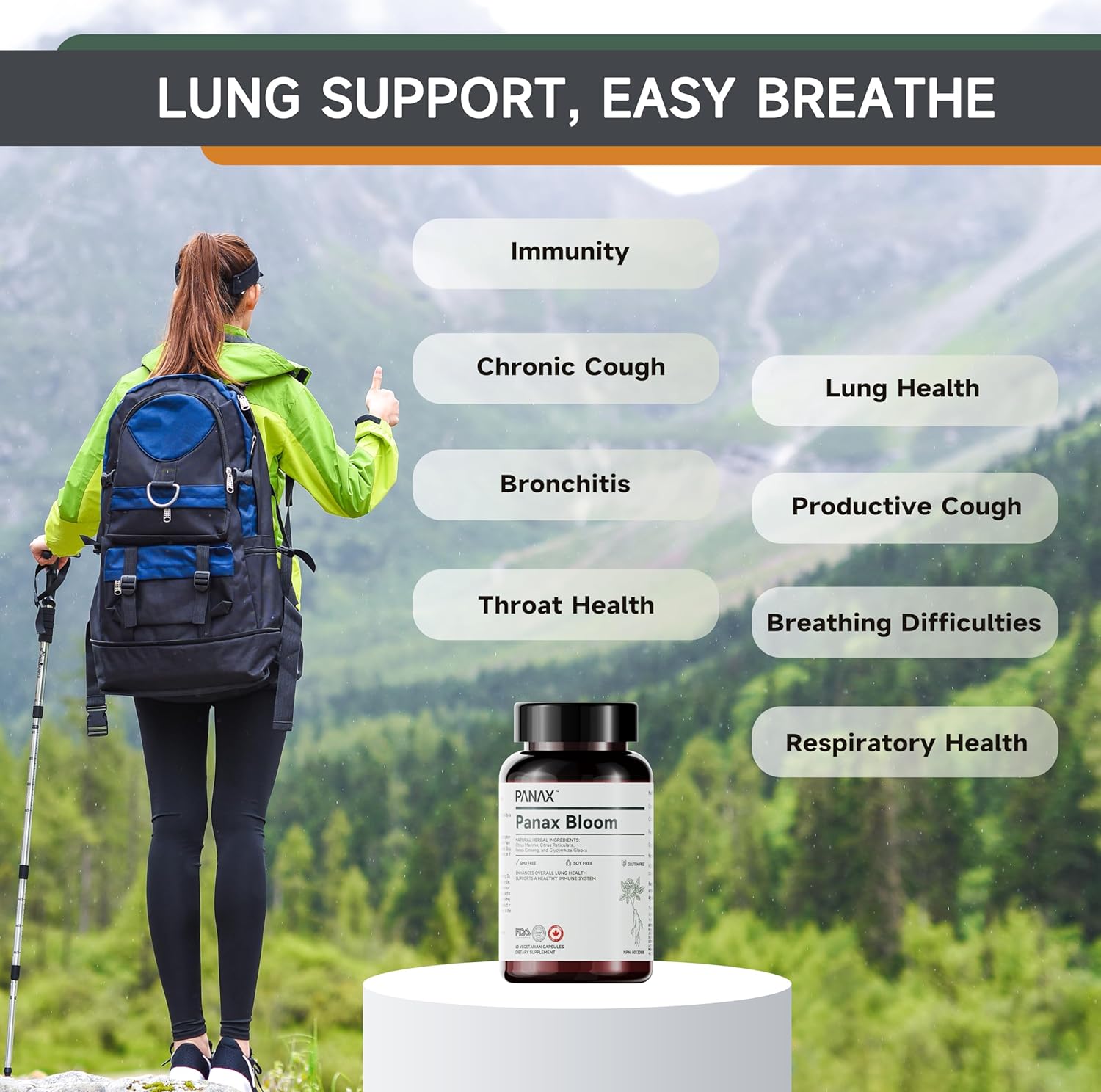 Natural Lung Health Capsules with Ginseng, Citri Maxima, Citri Reticulata, & Liquorice - 60 Vegetarian Capsules for Immune Support