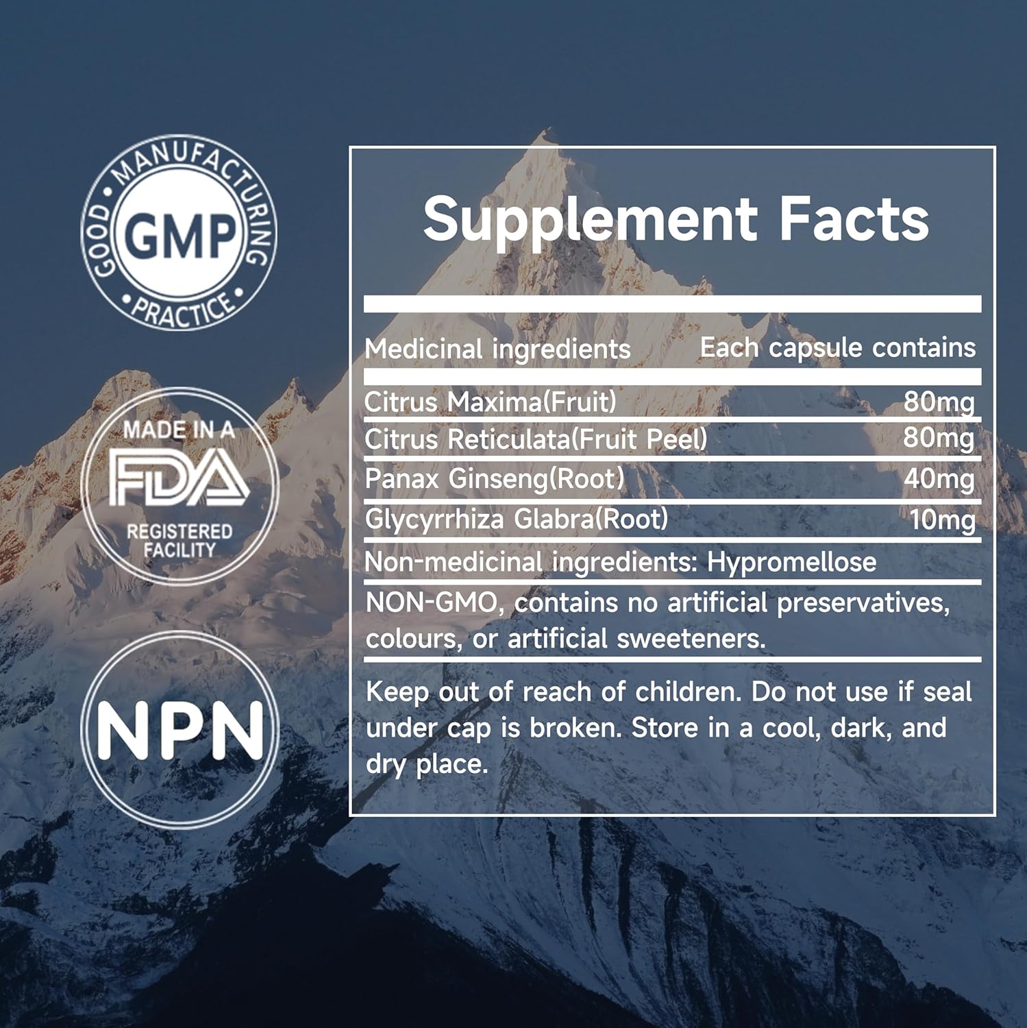 Natural Lung Health Capsules with Ginseng, Citri Maxima, Citri Reticulata, & Liquorice - 60 Vegetarian Capsules for Immune Support