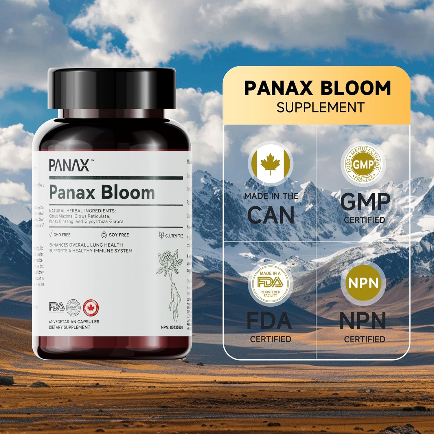 Natural Lung Health Capsules with Ginseng, Citri Maxima, Citri Reticulata, & Liquorice - 60 Vegetarian Capsules for Immune Support