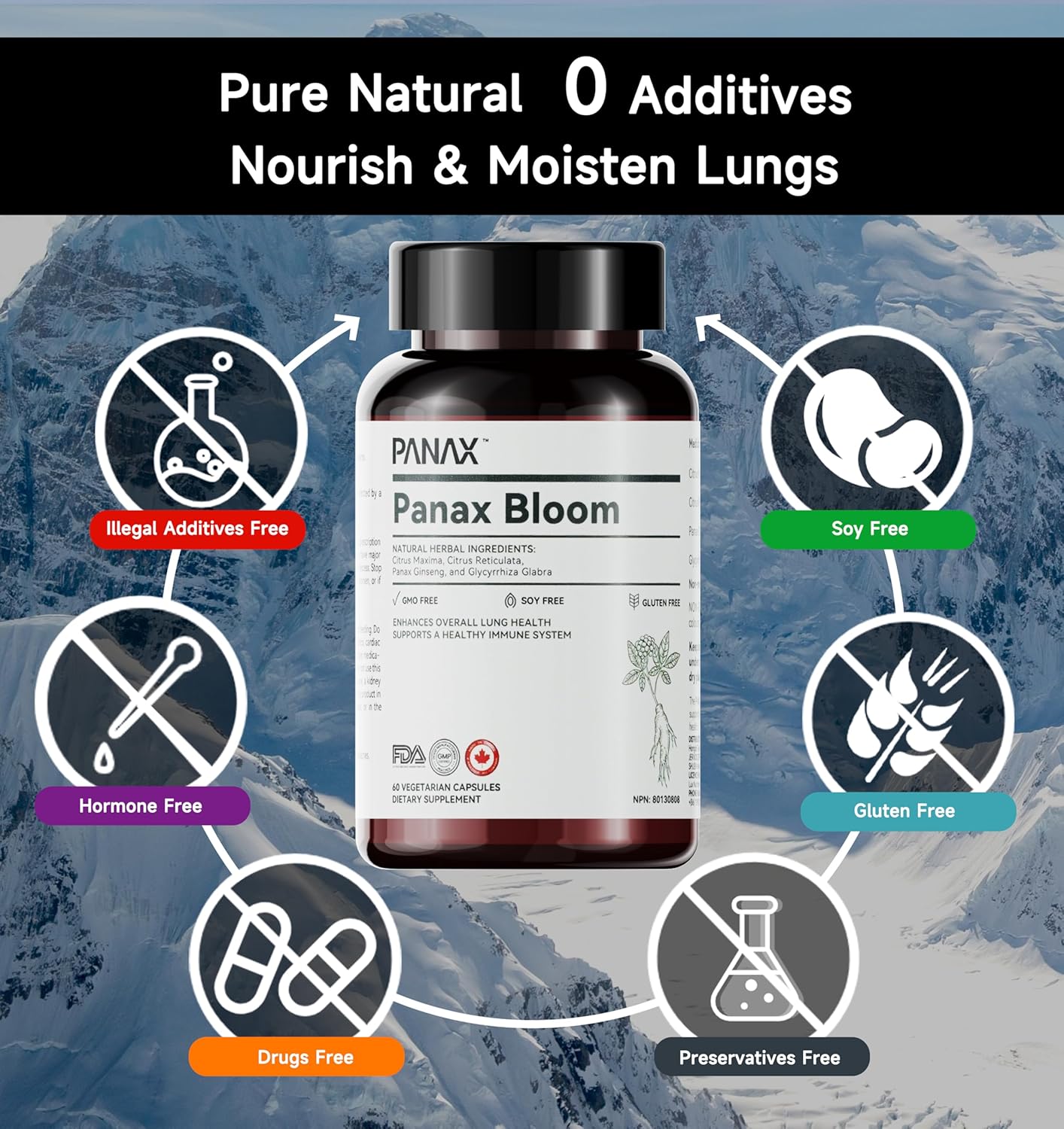 Natural Lung Health Capsules with Ginseng, Citri Maxima, Citri Reticulata, & Liquorice - 60 Vegetarian Capsules for Immune Support