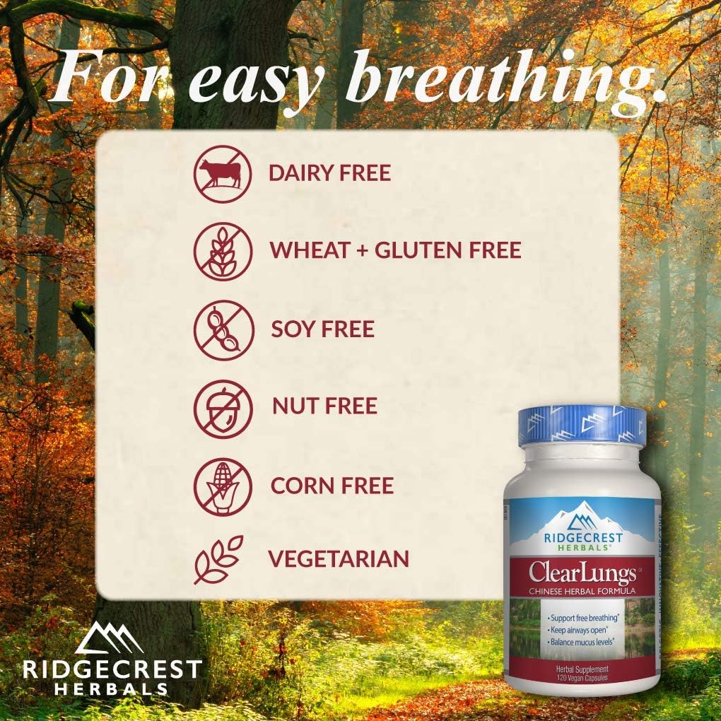 Natural Lung & Nasal Health Supplement for Respiratory & Immune Support - ClearLungs Classic by Ridgecrest Herbals (120 Caps)
