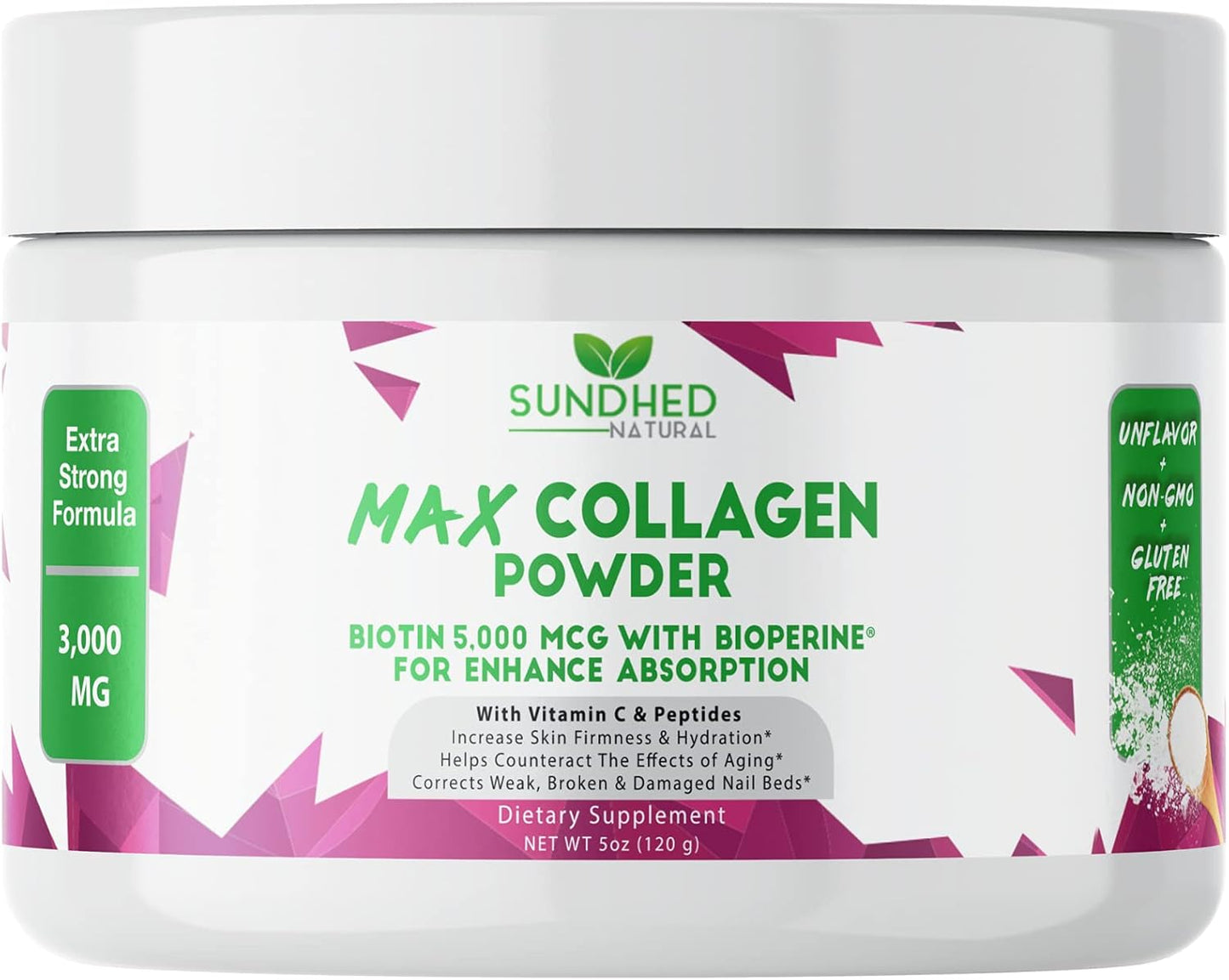 Natural Max Collagen Plus C Powder - Anti Aging Hydration & Skin Firmness - 30 Day Supply with Biotin, Bioperine, Vitamin C - Strengthen Bones & Nails