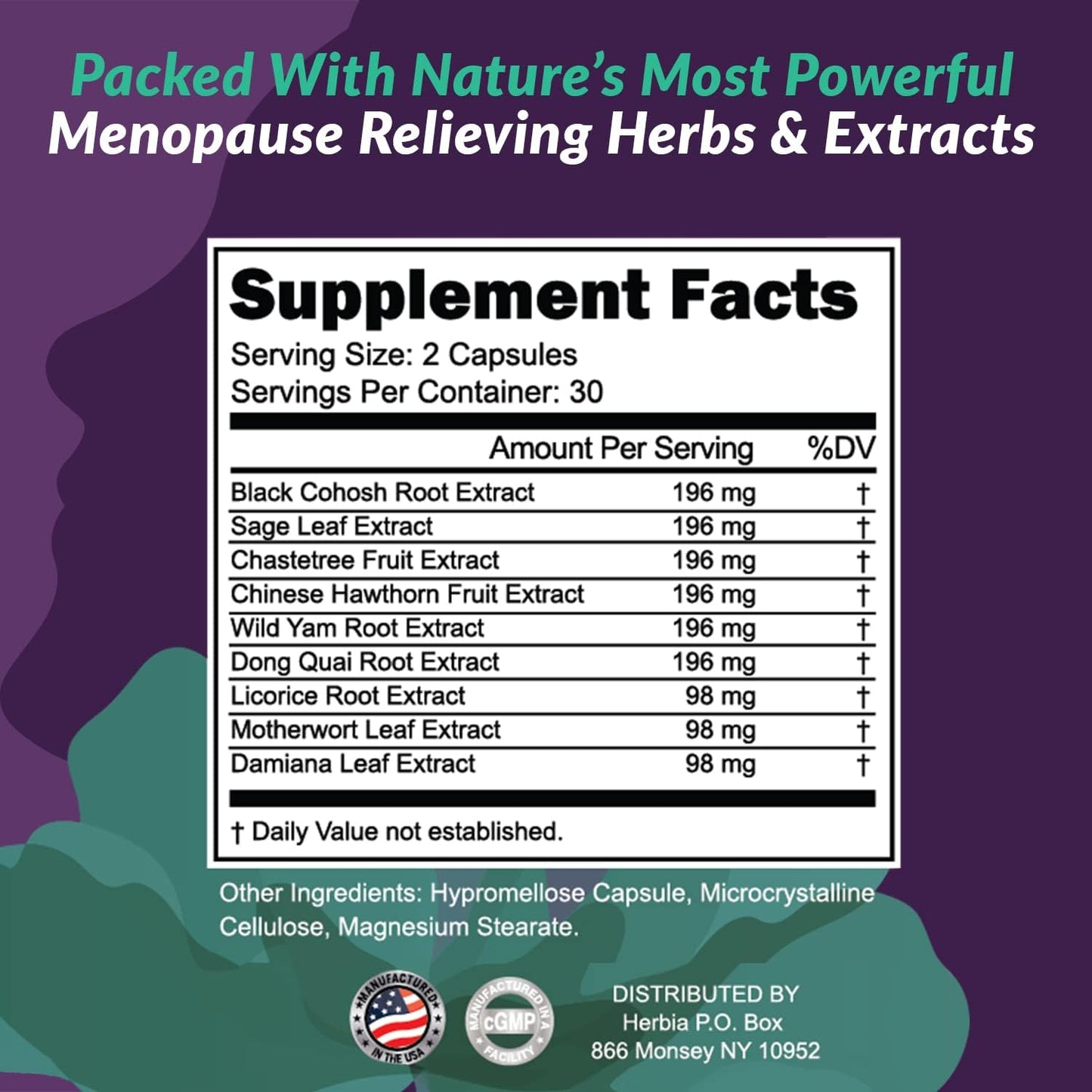 Natural Menopause and PMS Supplement for Hormonal Balance - Estrogen-Free Herbal Formula with Natural Relief for Night Sweats, Mood Swings, and Vaginal Dryness - Made in USA - 60 Capsules