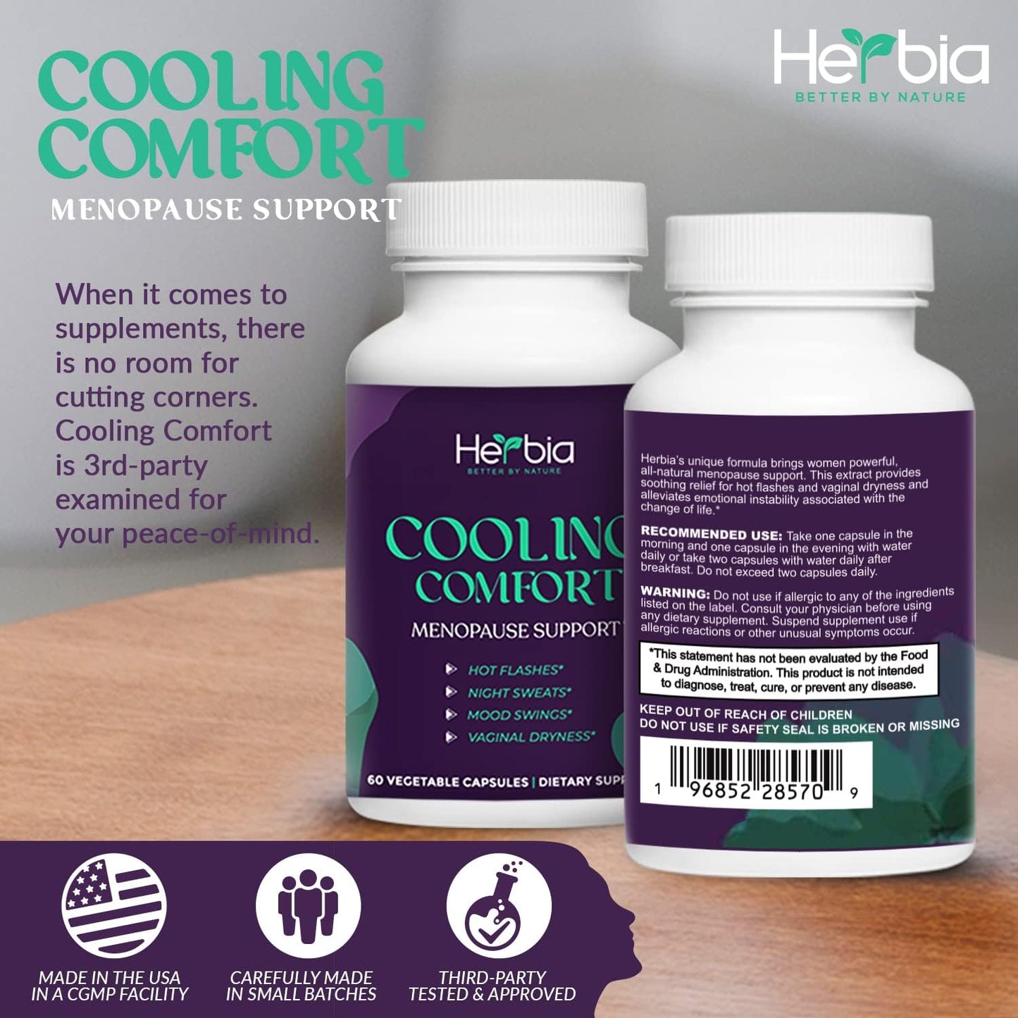 Natural Menopause and PMS Supplement for Hormonal Balance - Estrogen-Free Herbal Formula with Natural Relief for Night Sweats, Mood Swings, and Vaginal Dryness - Made in USA - 60 Capsules