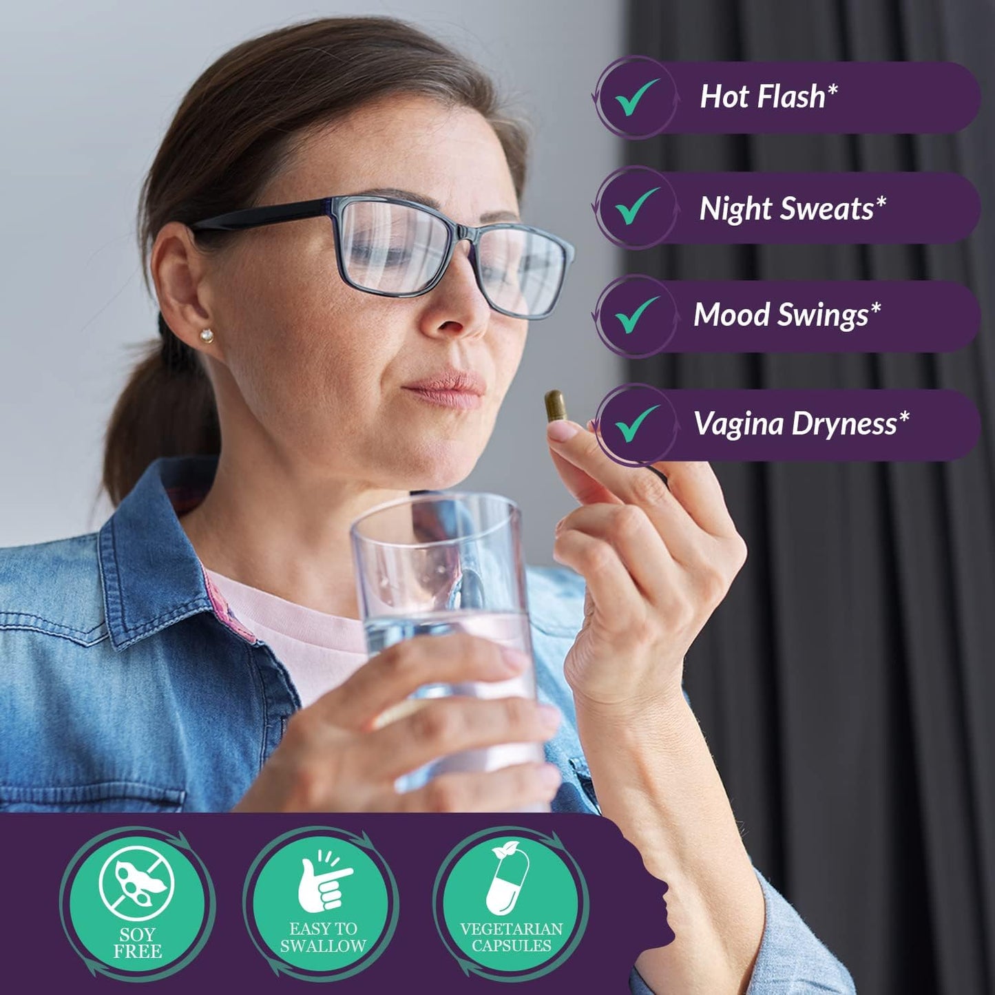 Natural Menopause and PMS Supplement for Hormonal Balance - Estrogen-Free Herbal Formula with Natural Relief for Night Sweats, Mood Swings, and Vaginal Dryness - Made in USA - 60 Capsules