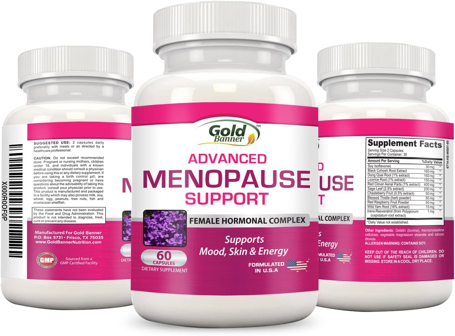Natural Menopause Relief Supplement - Herbal Complex for Hot Flashes, Mood Swings & Dryness - Black Cohosh, Soy Isoflavones - Hormone-Free Formula
