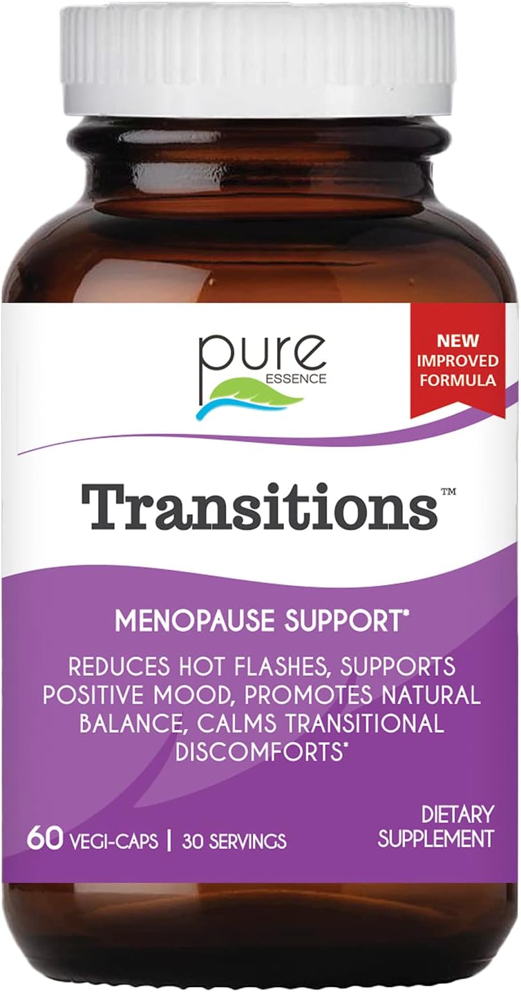 Natural Menopause Relief Supplement for Women - 60 Capsules by PURE ESSENCE LABS - Promotes Hormone Balance, Reduces Hot Flashes, Mood Swings, & Night Sweats