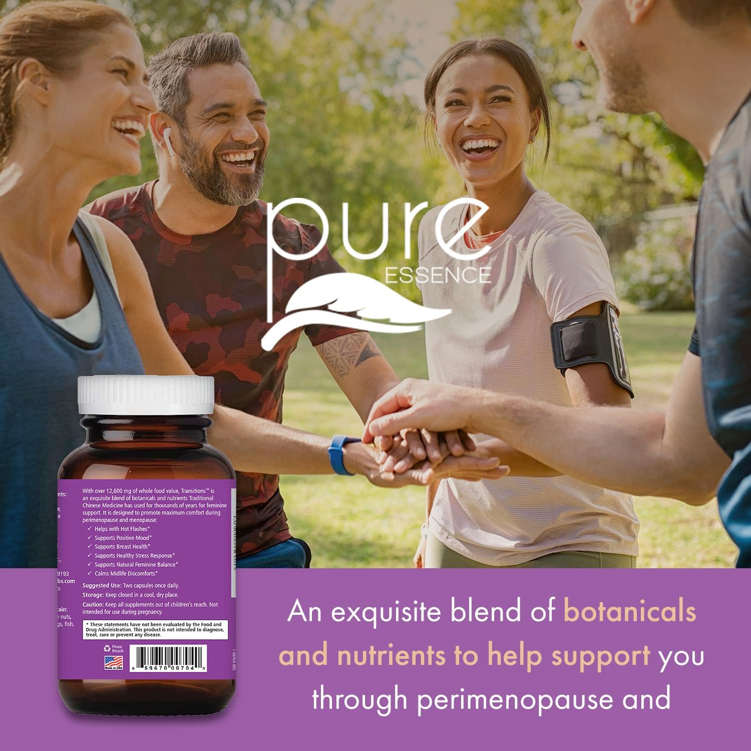 Natural Menopause Relief Supplement for Women - 60 Capsules by PURE ESSENCE LABS - Promotes Hormone Balance, Reduces Hot Flashes, Mood Swings, & Night Sweats