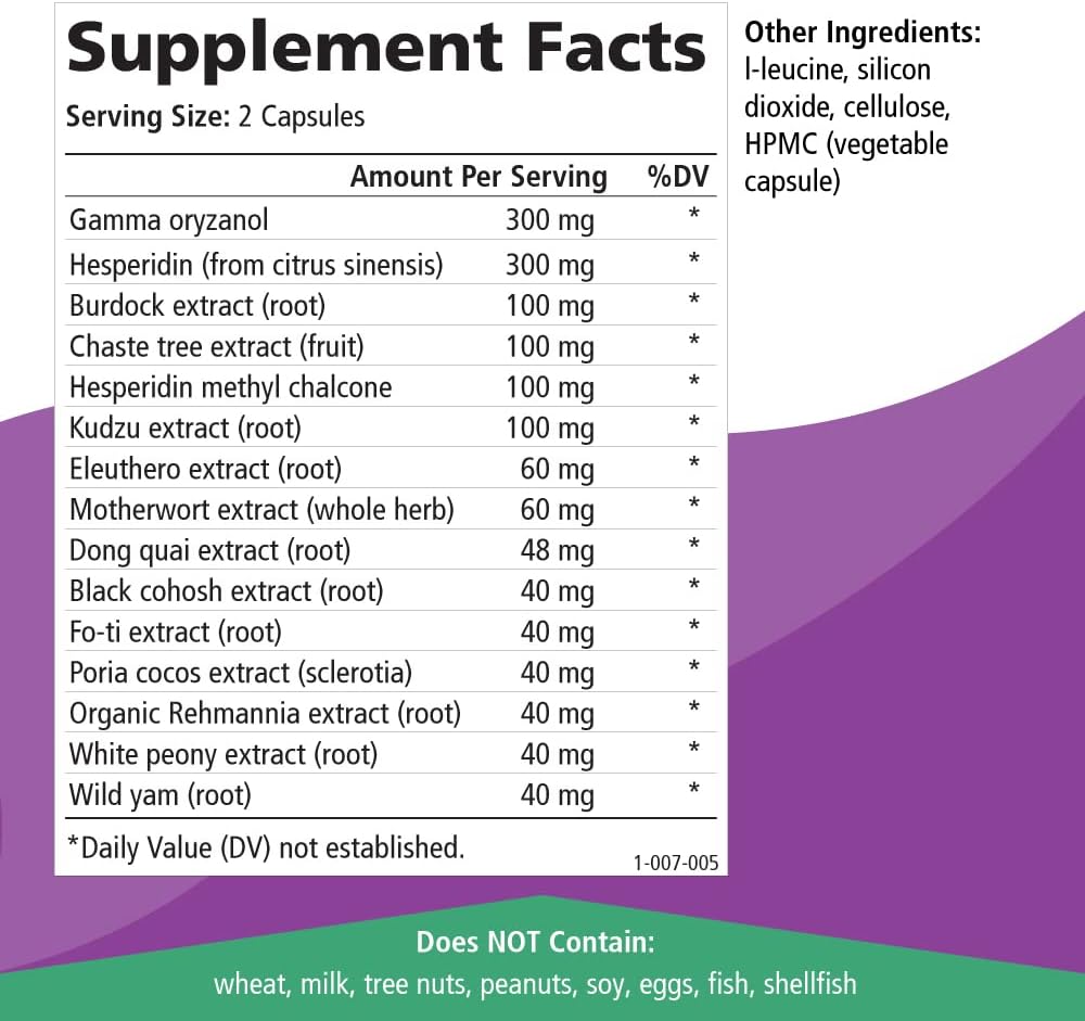 Natural Menopause Relief Supplement for Women - 60 Capsules by PURE ESSENCE LABS - Promotes Hormone Balance, Reduces Hot Flashes, Mood Swings, & Night Sweats