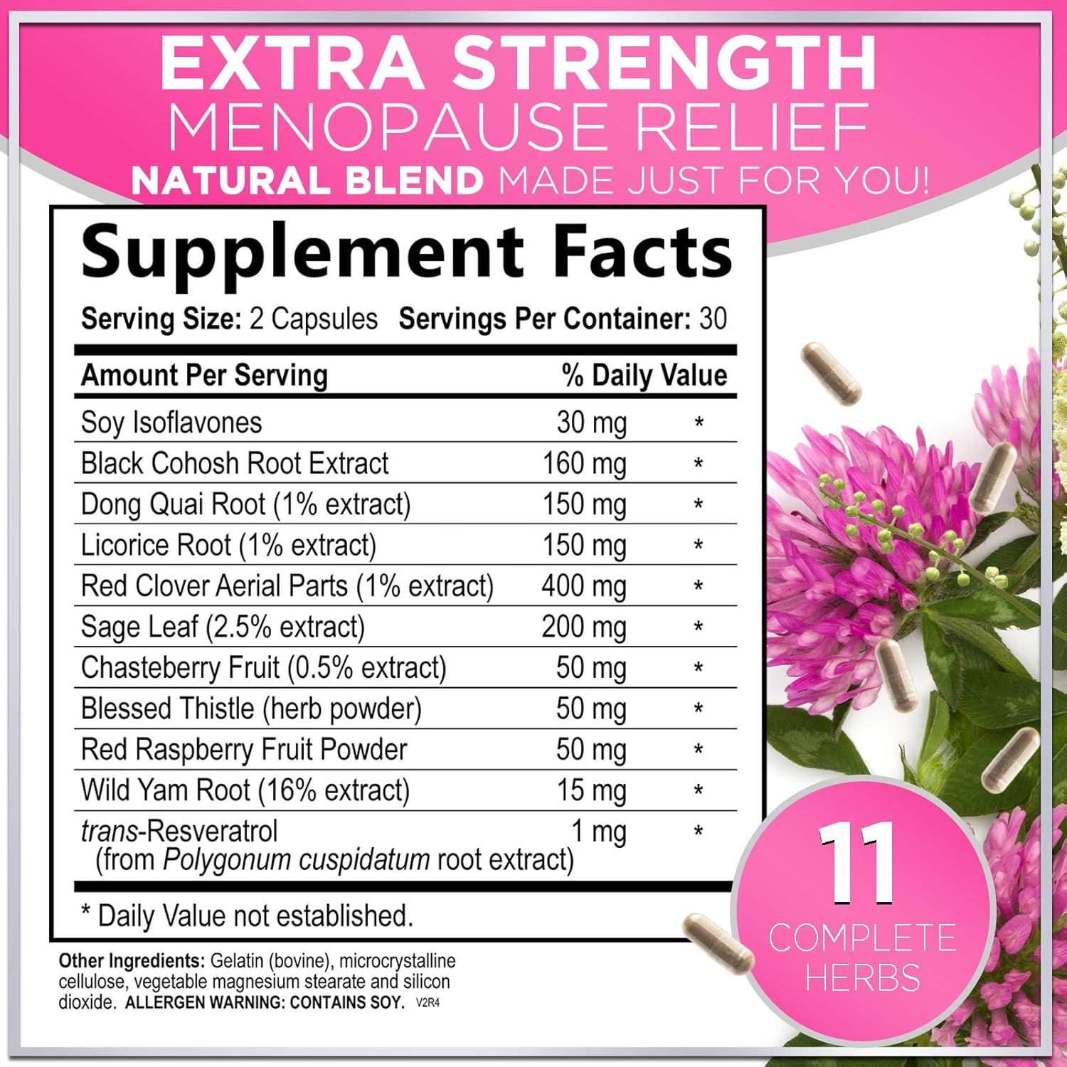 Natural Menopause Relief Supplement for Women - Supports Hot Flashes, Night Sweats & Hormone Balance - Non-GMO & Gluten Free - 60 Capsules