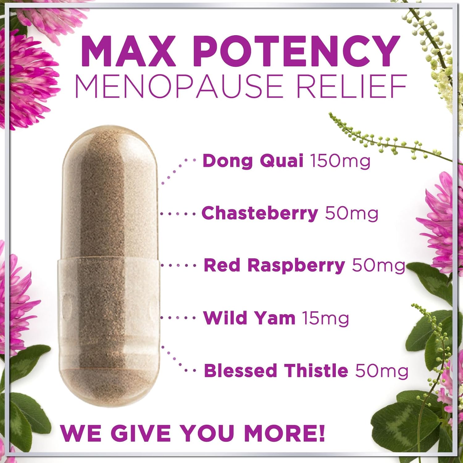 Natural Menopause Relief Supplement for Women - Supports Hot Flashes, Night Sweats & Hormone Balance - Non-GMO & Gluten Free - 60 Capsules