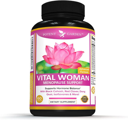 Natural Menopause Relief Supplement with Black Cohosh, Soy Isoflavones, & Don Quai - Hot Flash & Night Sweats Relief for Women - Non-GMO - 60 Capsules