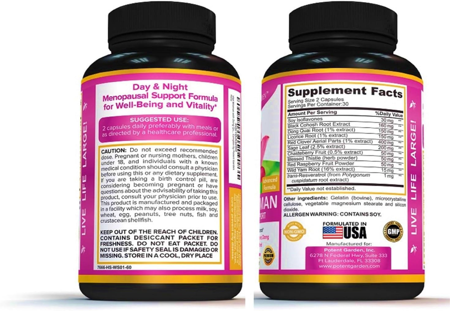 Natural Menopause Relief Supplement with Black Cohosh, Soy Isoflavones, & Don Quai - Hot Flash & Night Sweats Relief for Women - Non-GMO - 60 Capsules