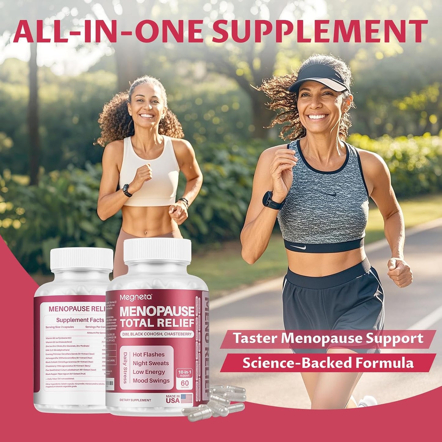 Natural Menopause Relief Supplement with Black Cohosh, DIM, Chasteberry, Evening Primrose, Flax Seed & Ashwagandha - 60 Capsules