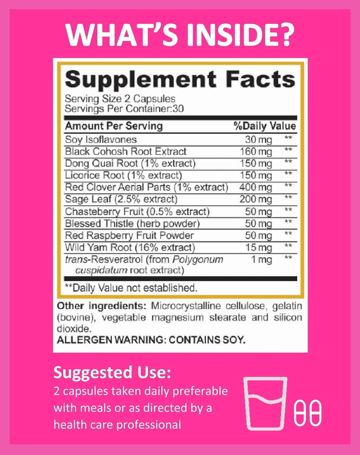 Natural Menopause Relief Supplement with Black Cohosh, Soy Isoflavones, & Don Quai - Hot Flash & Night Sweats Relief for Women - Non-GMO - 60 Capsules