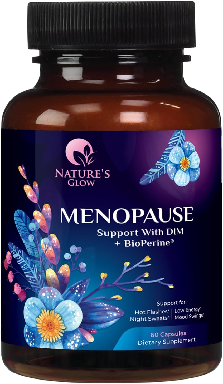 Natural Menopause Relief Supplement with DIM - Benefits for Balance, Antioxidant, Energy, and Skin - 60 Capsules, Non-GMO & Vegan