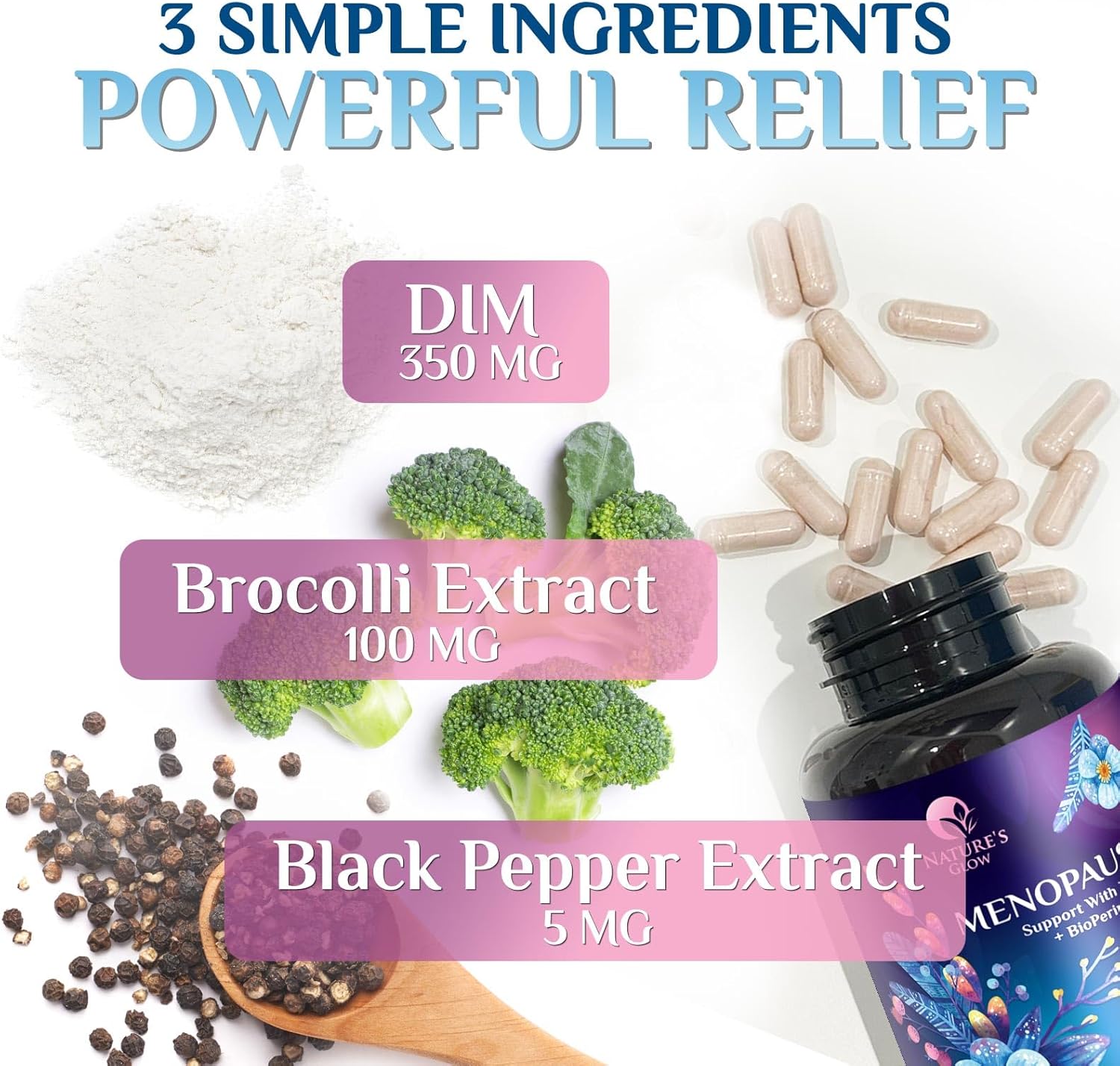 Natural Menopause Relief Supplement with DIM - Benefits for Balance, Antioxidant, Energy, and Skin - 60 Capsules, Non-GMO & Vegan