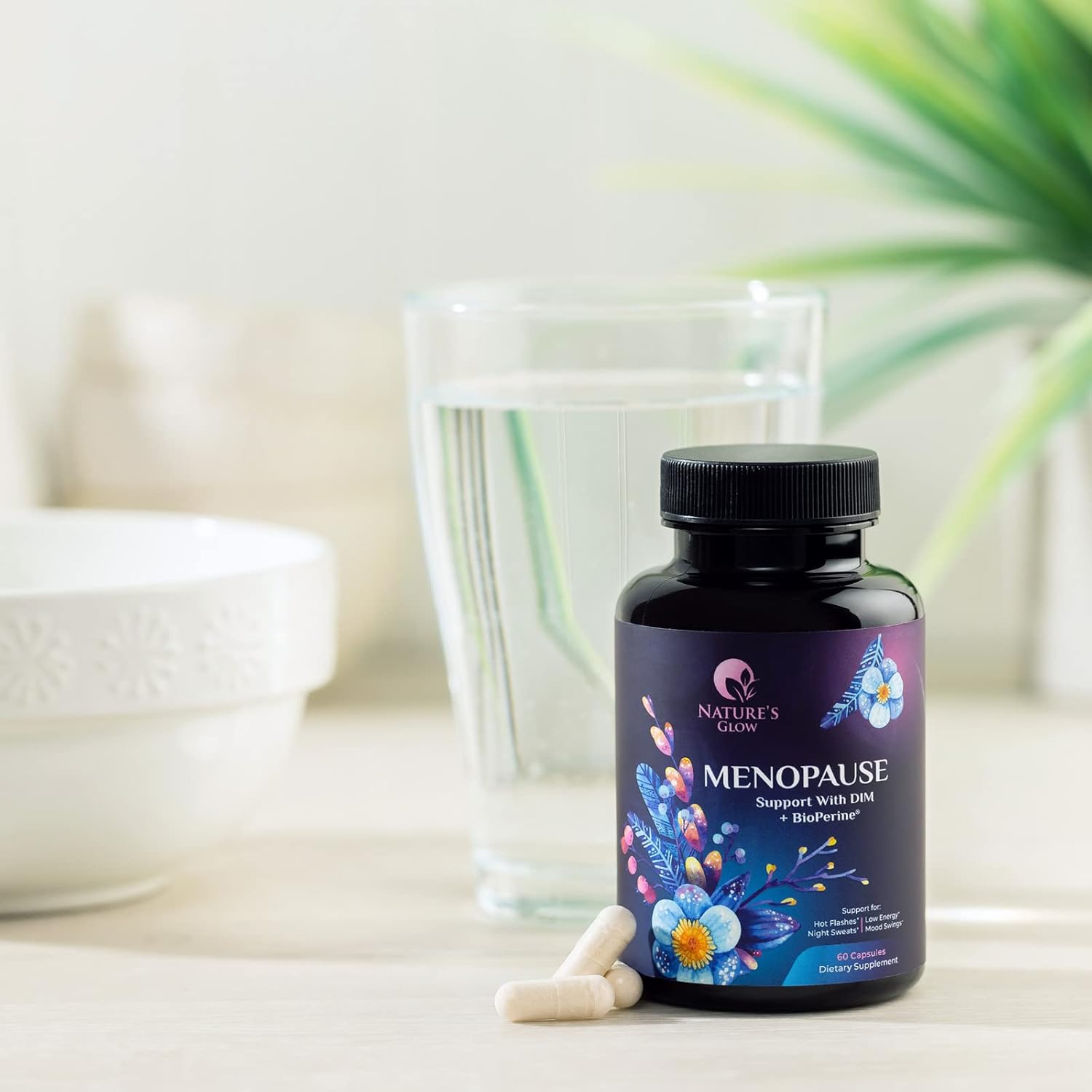 Natural Menopause Relief Supplement with DIM - Benefits for Balance, Antioxidant, Energy, and Skin - 60 Capsules, Non-GMO & Vegan