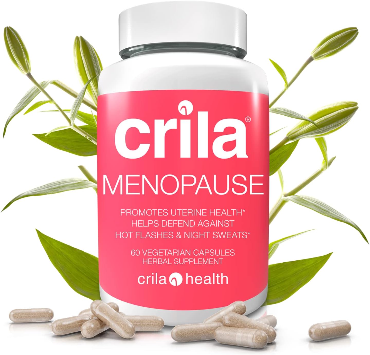 Natural Menopause Relief Supplements for Women - 60 Ct. | Reduce Night Sweats, Hot Flashes, Mood Swings, Fatigue & Bloating | Estrogen-Free Formula | Crila Health
