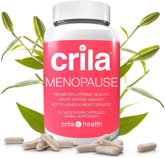 Natural Menopause Relief Supplements for Women - 60 Ct. | Reduce Night Sweats, Hot Flashes, Mood Swings, Fatigue & Bloating | Estrogen-Free Formula | Crila Health