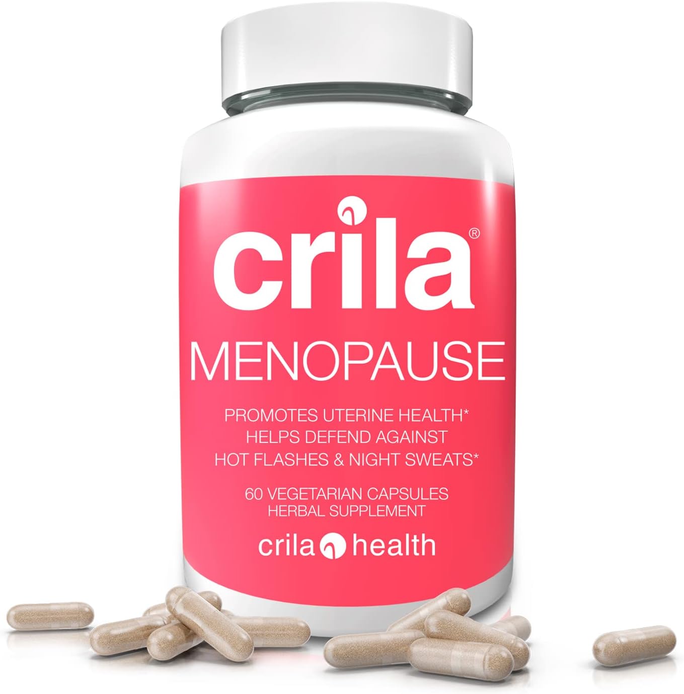 Natural Menopause Relief Supplements for Women - 60 Ct. | Reduce Night Sweats, Hot Flashes, Mood Swings, Fatigue & Bloating | Estrogen-Free Formula | Crila Health