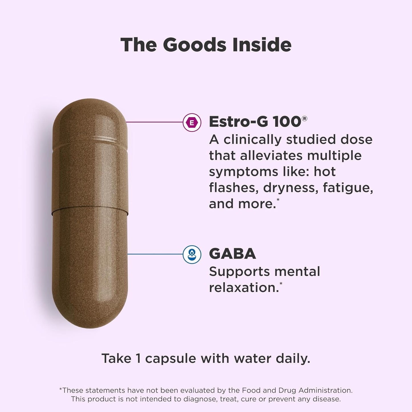 Natural Menopause Relief Supplements for Women with Estro-G100® & GABA, Vegan Capsules, 60 Count - Supports Hot Flashes, Vaginal Dryness, Mood Swings - 2 Month Supply