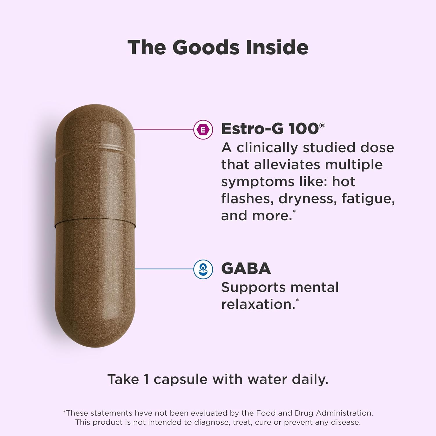 Natural Menopause Relief Supplements for Women with Estro-G100® & GABA, Vegan Capsules, 60 Count - Supports Hot Flashes, Vaginal Dryness, Mood Swings - 2 Month Supply