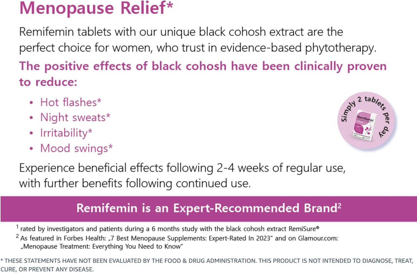 Natural Menopause Relief Tablets with Clinically Proven Ingredients - Estrogen-Free Formula - Black Cohosh - Made in Germany - 60 Tablets