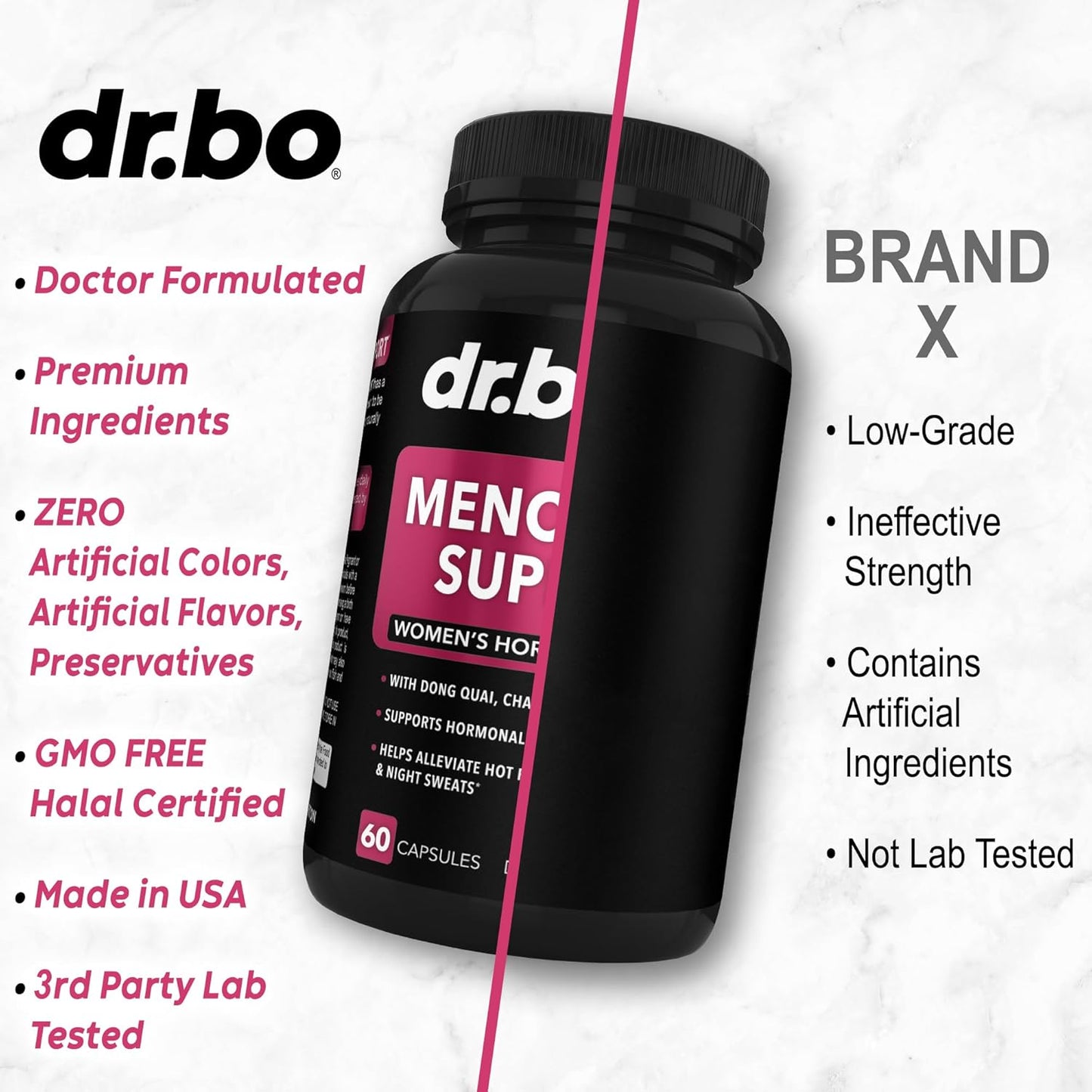 Natural Menopause Support Pills for Women - Relieve Hot Flashes, Night Sweats & Mood Swings - Hormone Balance Supplement with Dong Quai, Chasteberry & Black Cohosh by DR. BO