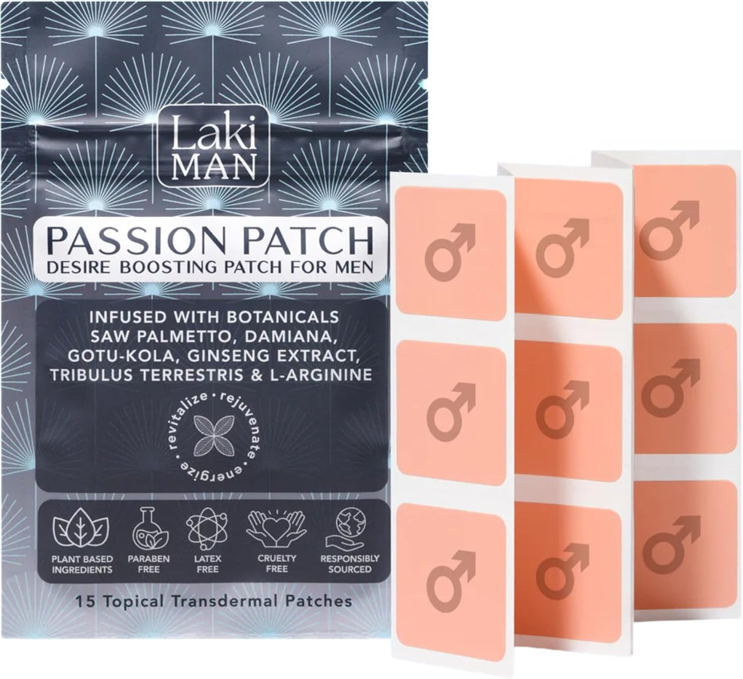 Natural Men's Health Wellness Patches for Circulation, Energy, and Vitality - Pack of 15 - Non-Habit Forming