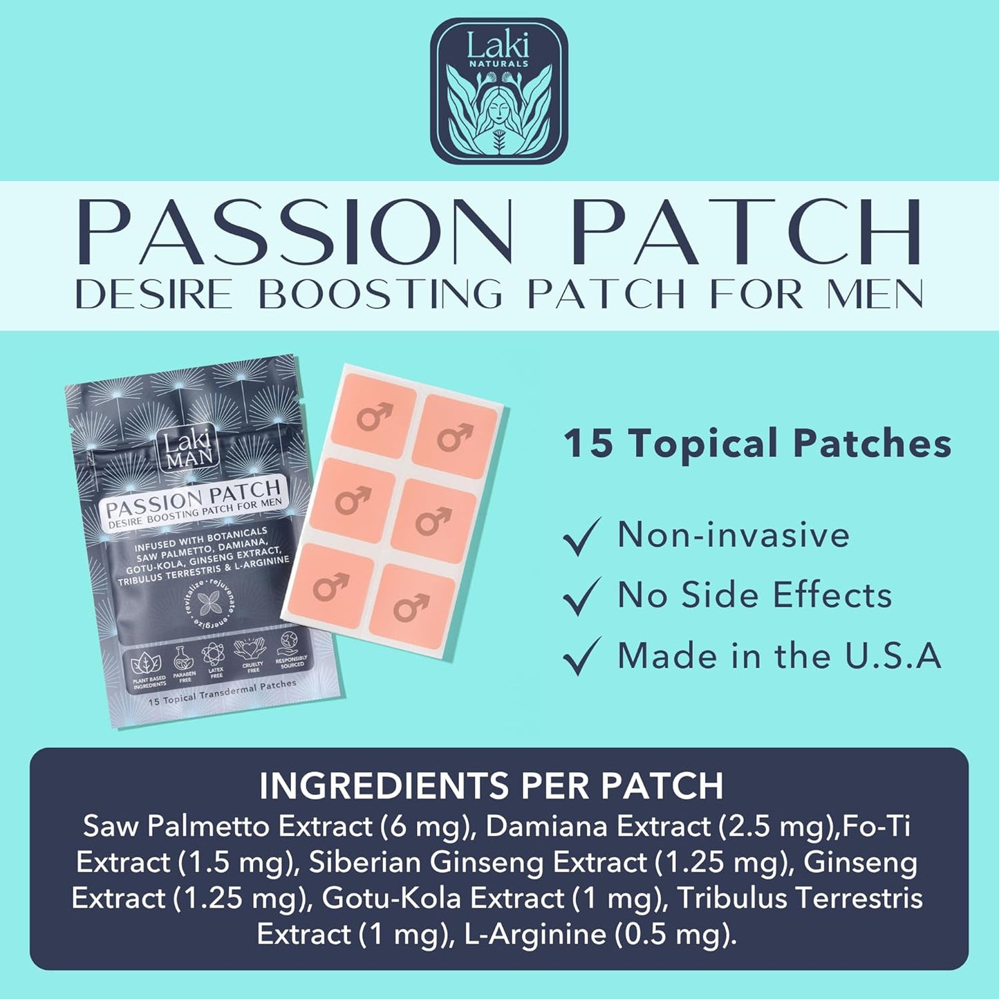 Natural Men's Health Wellness Patches for Circulation, Energy, and Vitality - Pack of 15 - Non-Habit Forming