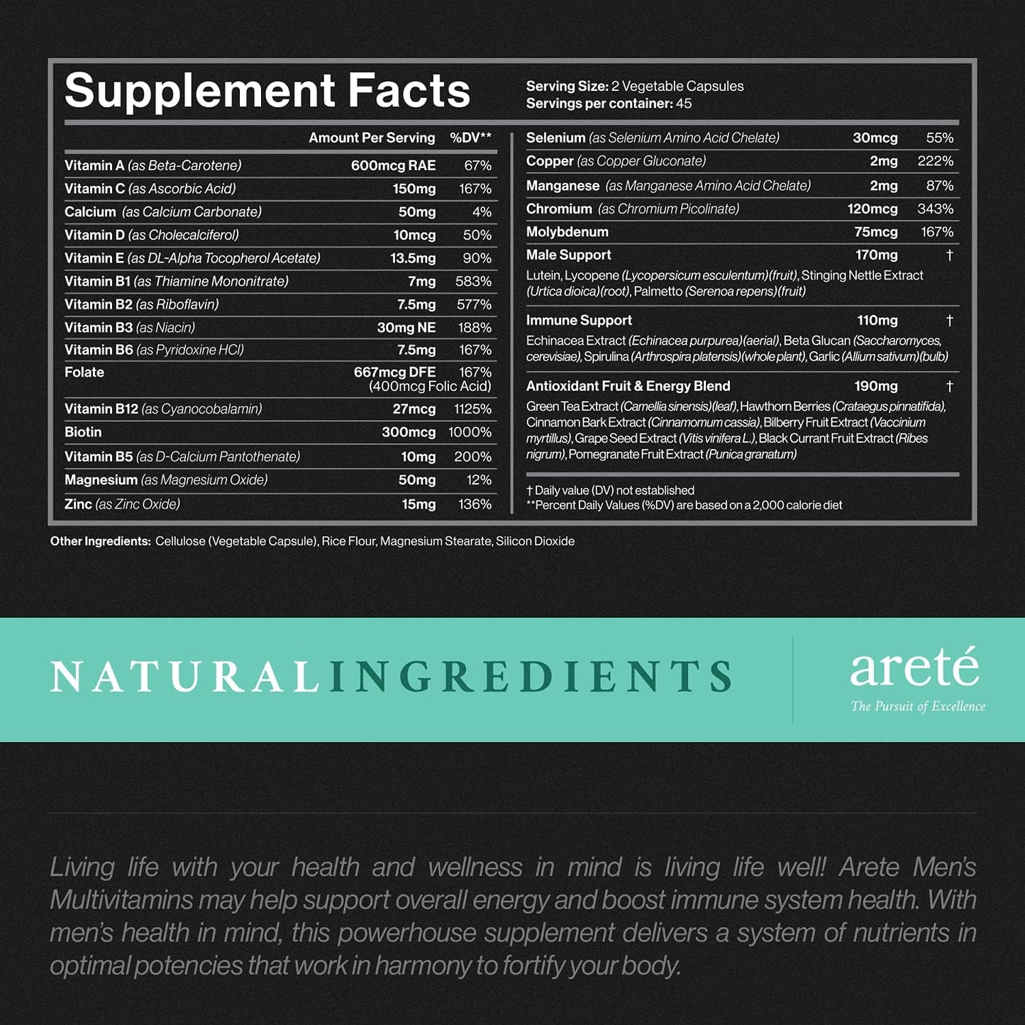 Natural Men's Multivitamin 30+ High Potency A C E D B Complex for Immune Support, Fertility, Prostate Health & Energy - Non-GMO Vegetarian Formula