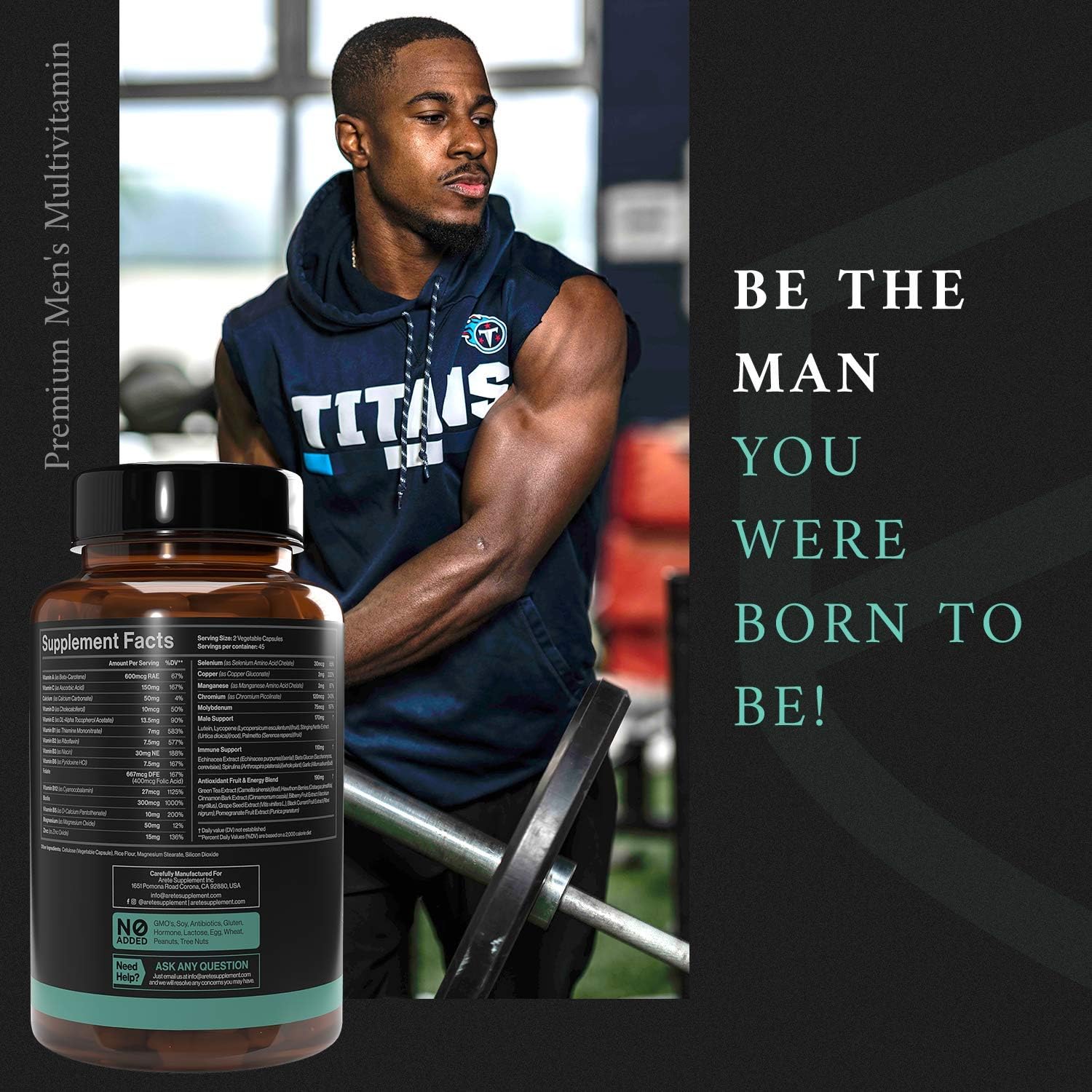 Natural Men's Multivitamin 30+ High Potency A C E D B Complex for Immune Support, Fertility, Prostate Health & Energy - Non-GMO Vegetarian Formula